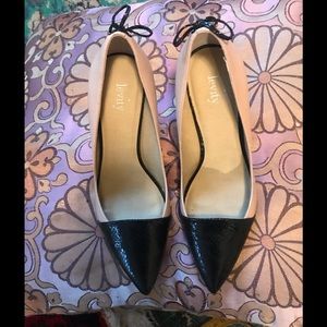 Two tone beige and black high heels laces